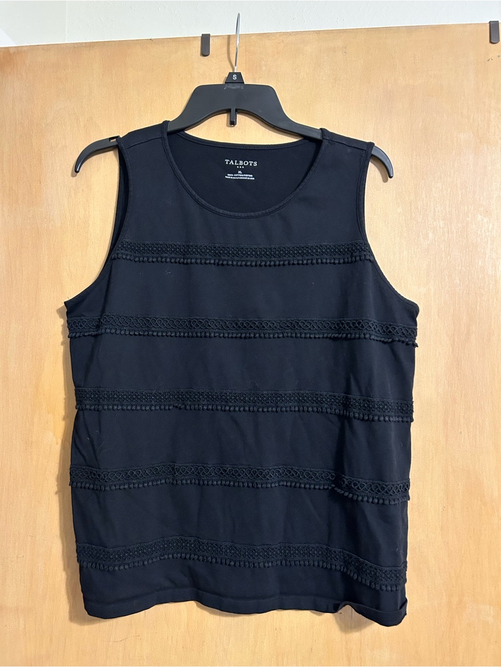 Talbots Black Crochet-Trim Sleeveless Tank Cotton SIZE XL NWOT